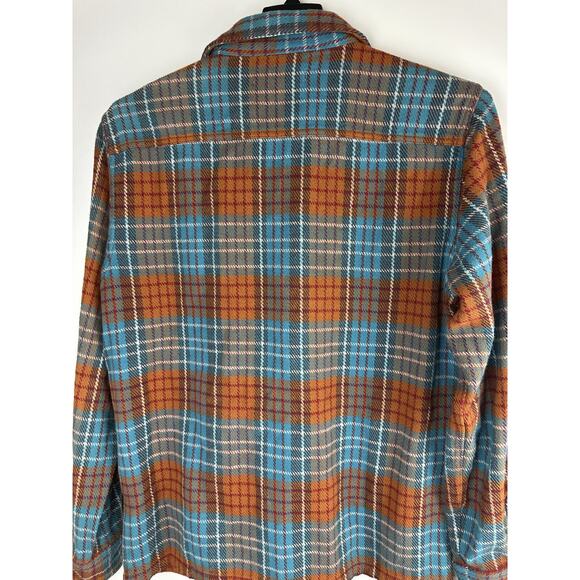 Outerknown Blanket Shirt Jacket Plaid Button Up Shacket Orange Blue Men's Medium - Picture 9 of 13